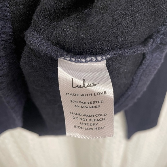 Lulus Navy Pointelle Scoop Neck Long Sleeve Top. Size Medium. - Picture 7 of 7